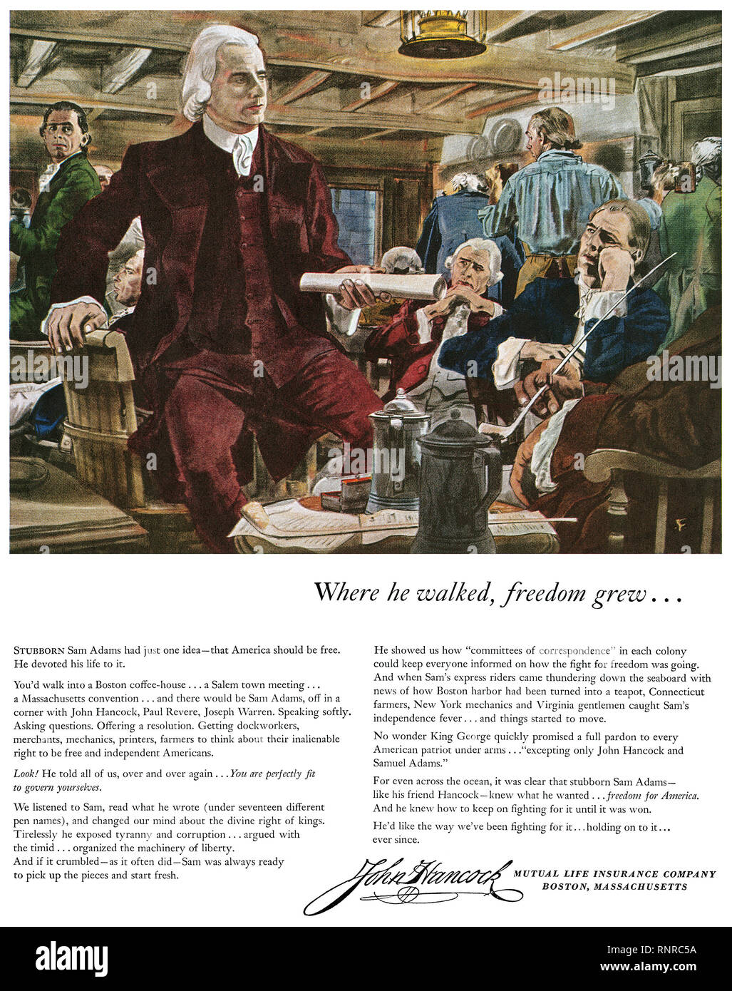 1956 U.S. advertisement for John Hancock mutual life insurance. Stock Photo