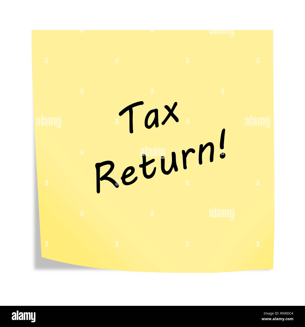 A tax return reminder post note isolated on white with clipping path Stock Photo