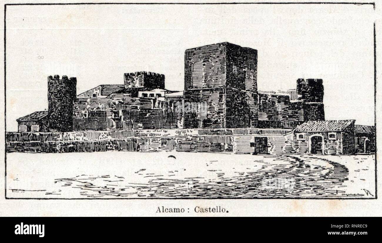 Castello di Alcamo (stampa antica del 1901 c.). Stock Photo