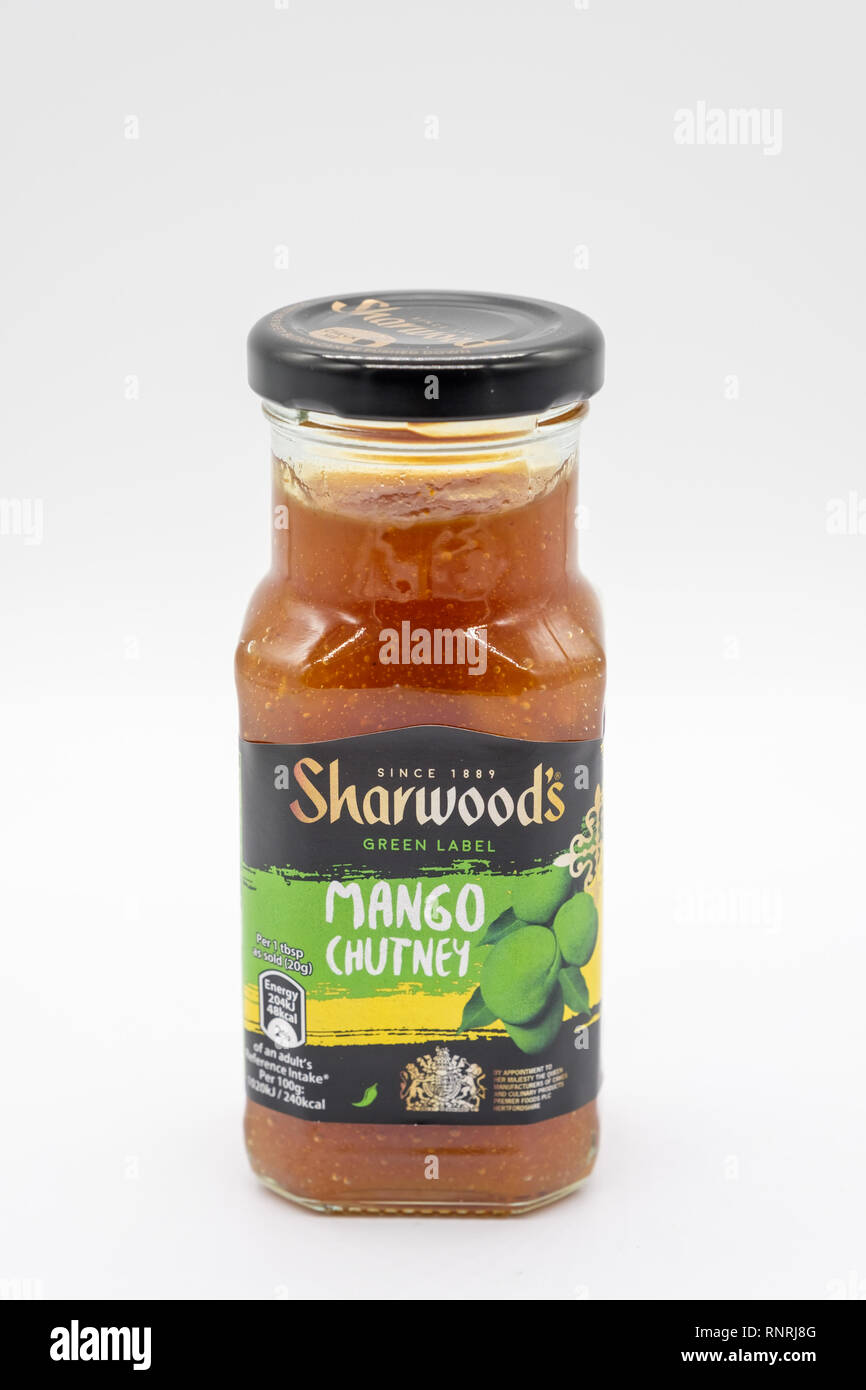 Largs, Scotland, UK February 19, 2019 Sharwood's Branded Mango