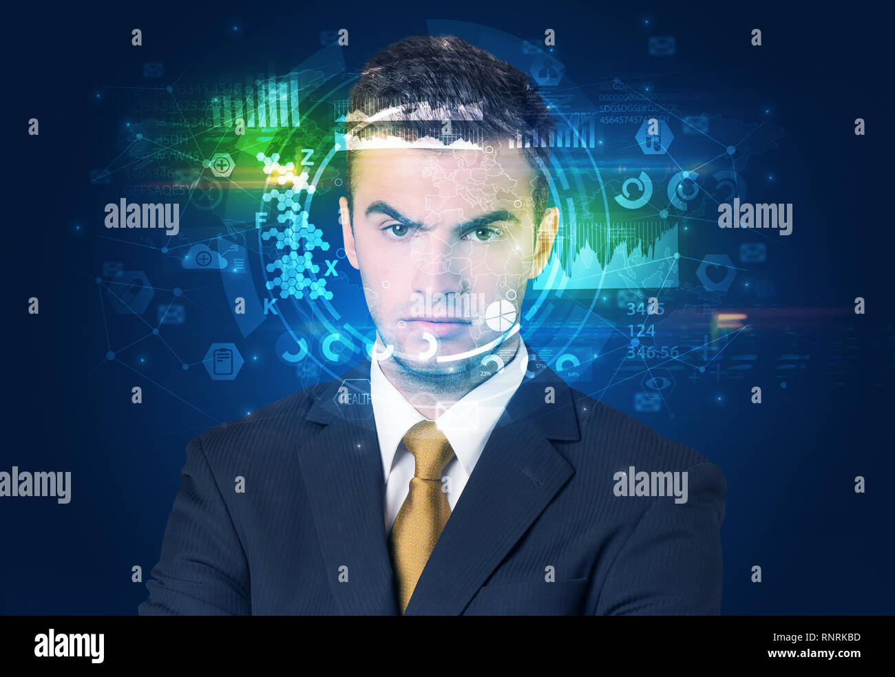 Biometric identification and Facial recognition system concept Stock