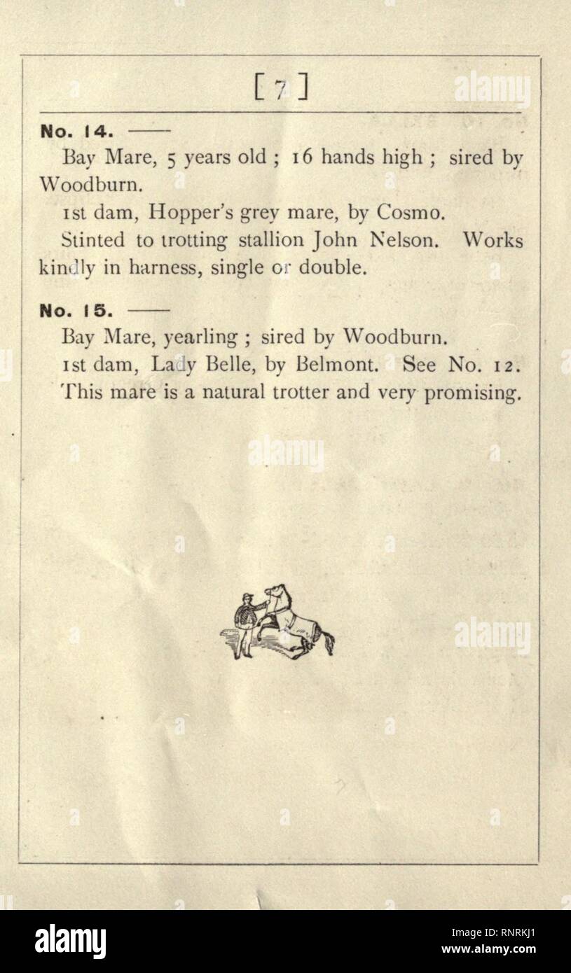 Catalogue of thoroughbred horses, the property of James Mee, esq., to be sold at auction by Messrs. Killip and Co. on Thursday, September 13th, 1873, at 11 o'clock, a.m., at the State fair grounds, Stock Photo