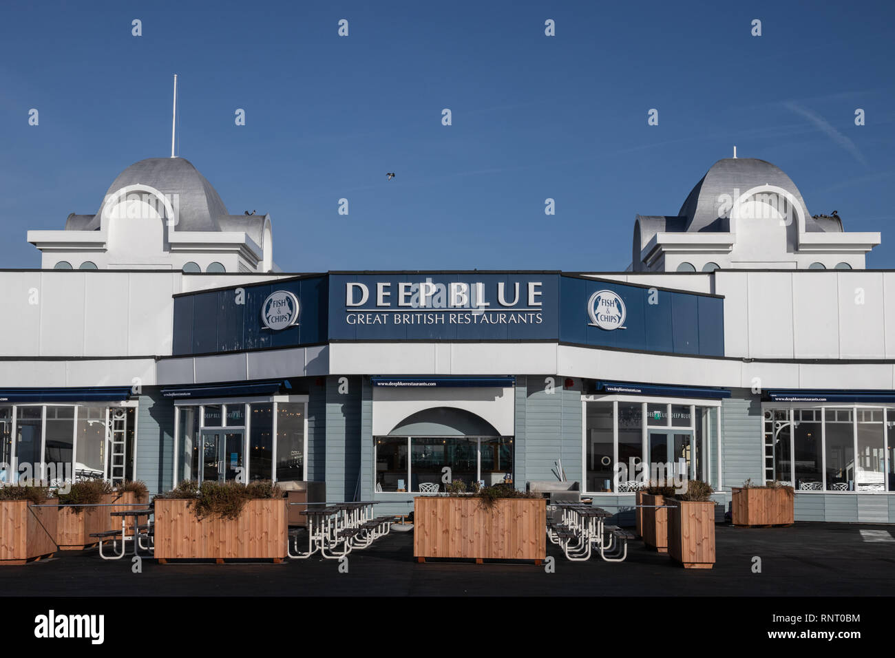 Deep blue fish and chips,South parade pier, Southsea, Portsmouth, UK Stock Photo