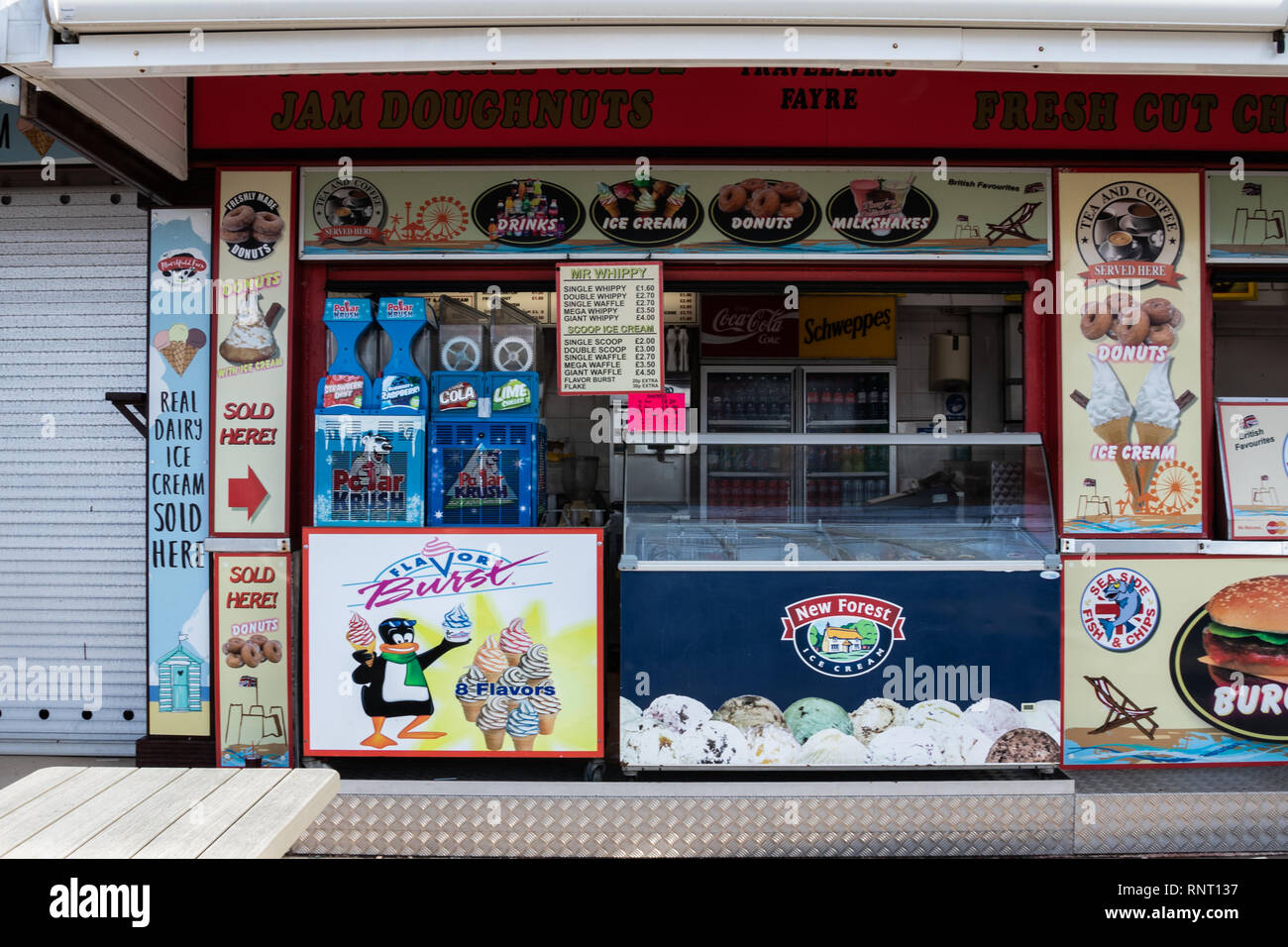 Seaside snack stall selling ice creams Stock Photo