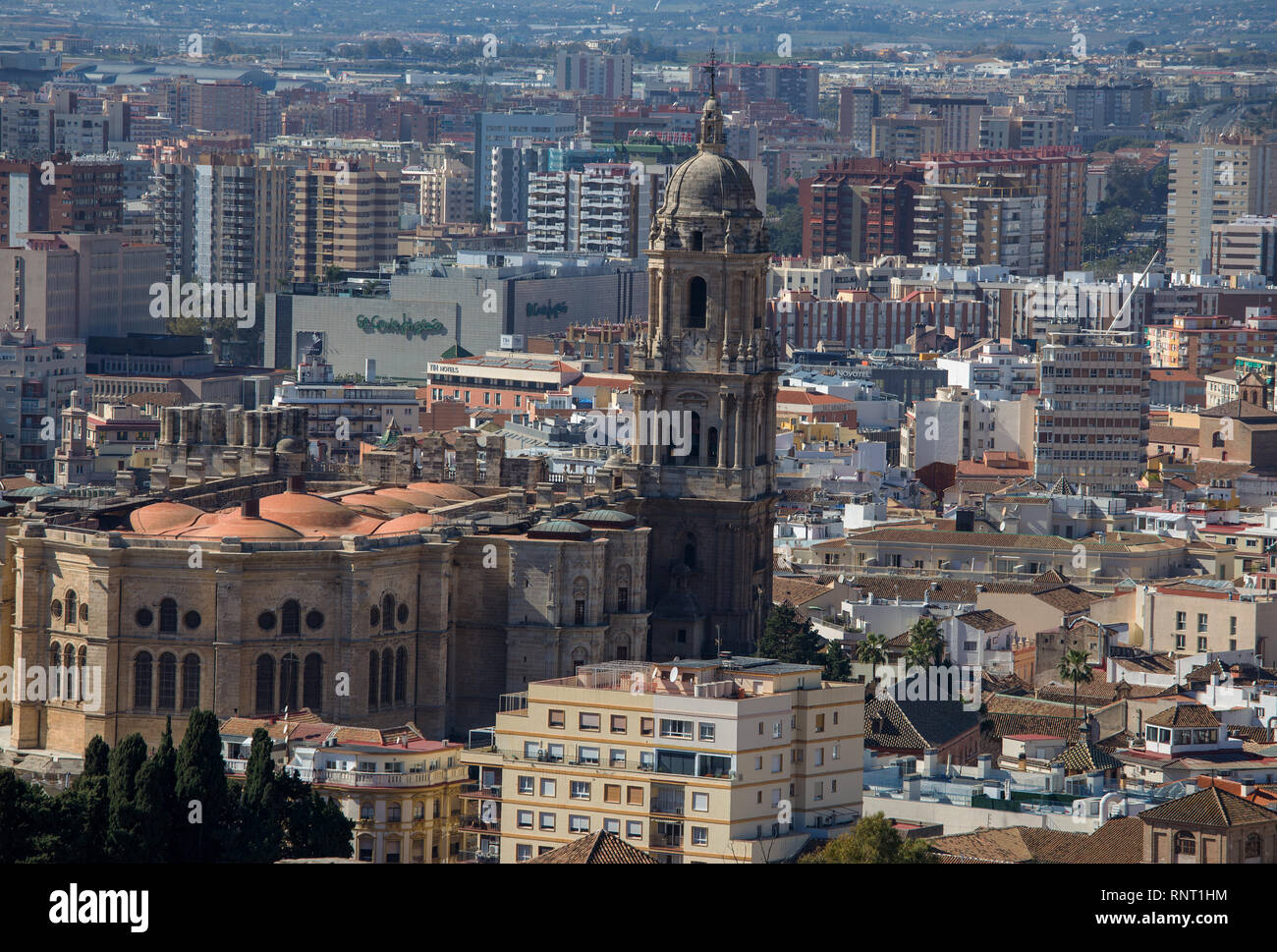Malaga Cathedral,  Catedral de la Encarnación de Málaga, viewed from the Alcabaza Stock Photo