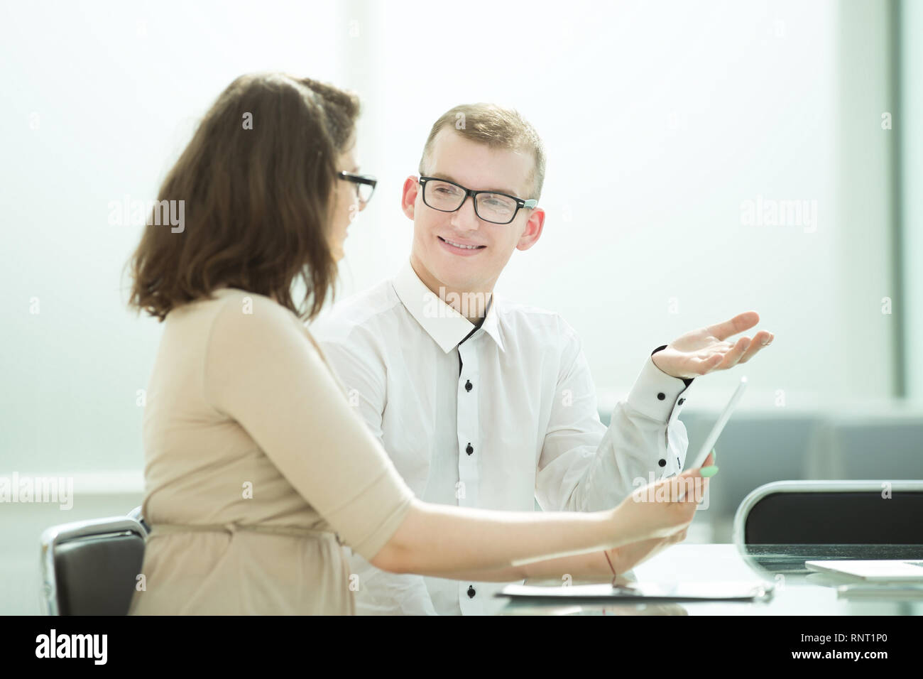 side view. business colleagues discuss work problems Stock Photo