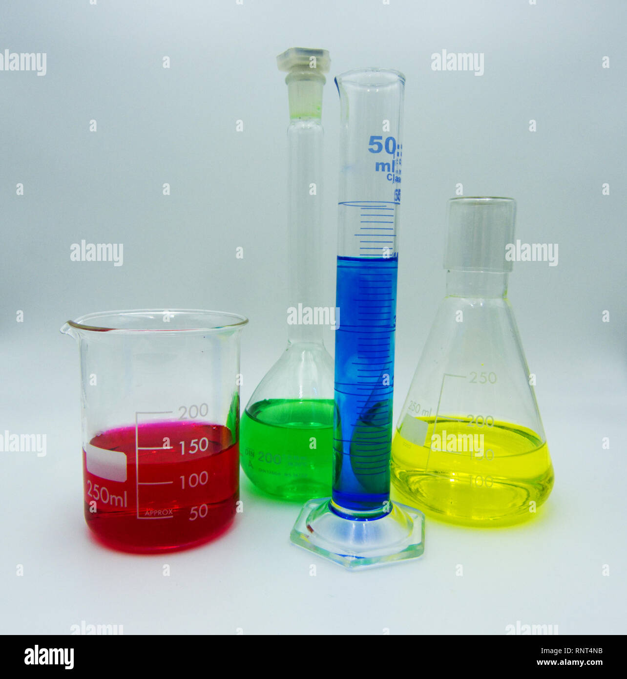 Laboratory labware for science experiments, white background Stock