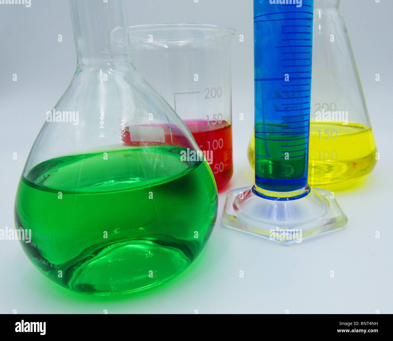 Laboratory labware for science experiments, white background Stock