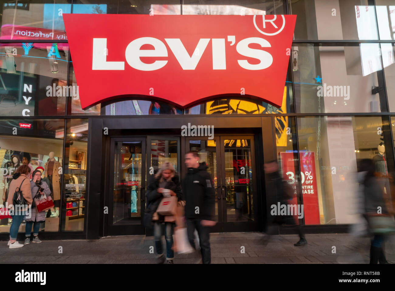 The Levi Strauss and Co.'s flagship store in Times Square in New York on  Wednesday, February 13, 2019. The king of blue jeans, Levi Strauss & Co.,  has filed for an initial