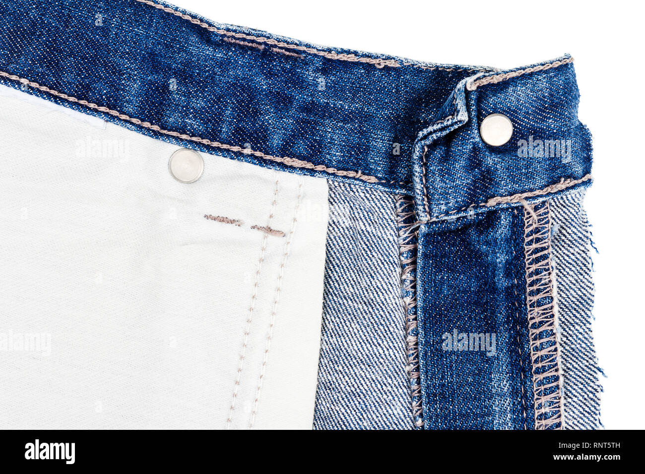 Piece of blue jeans fabric isolated on 