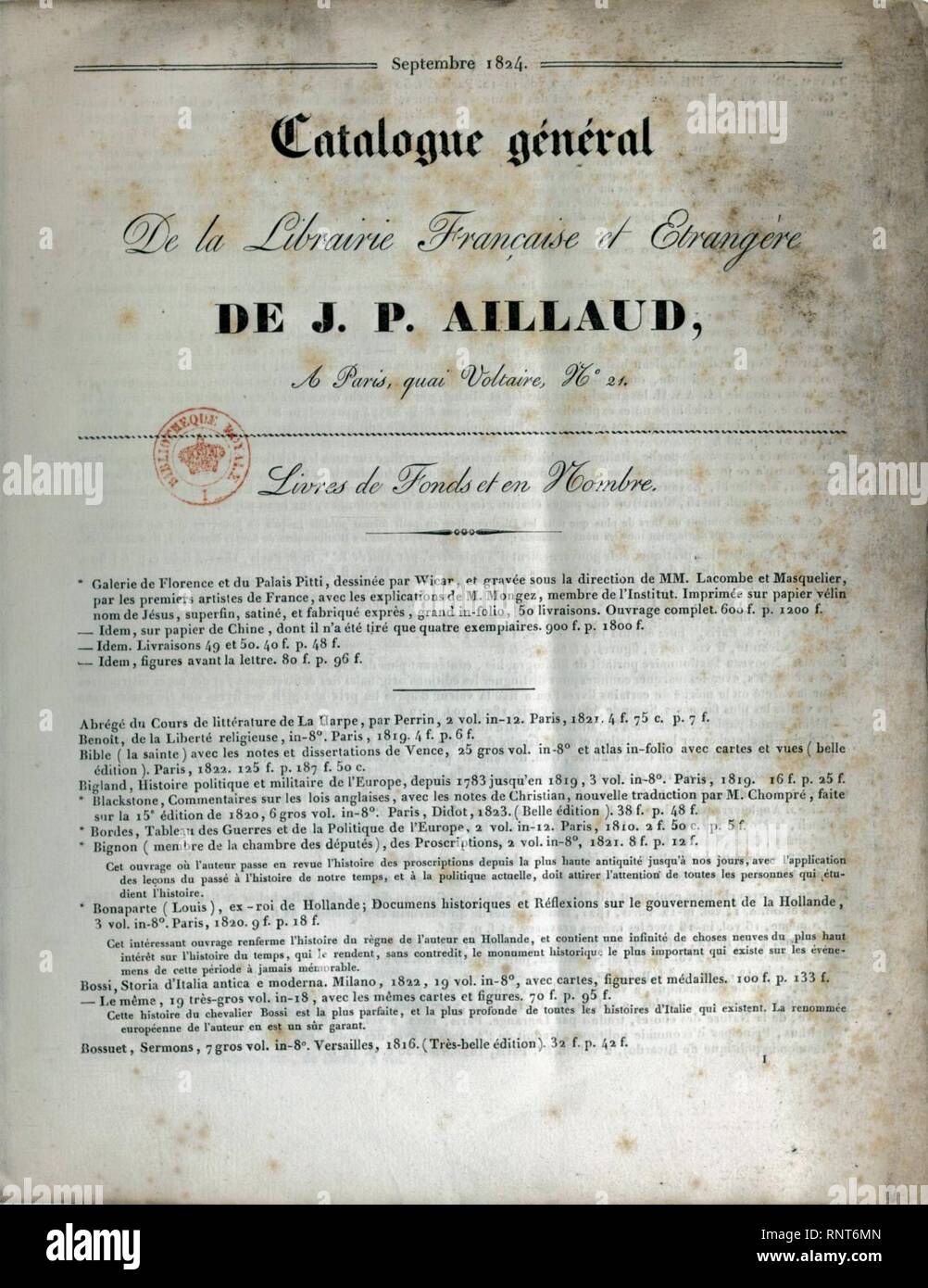 Catalogue général Librairie J. P. Aillaud. Stock Photo