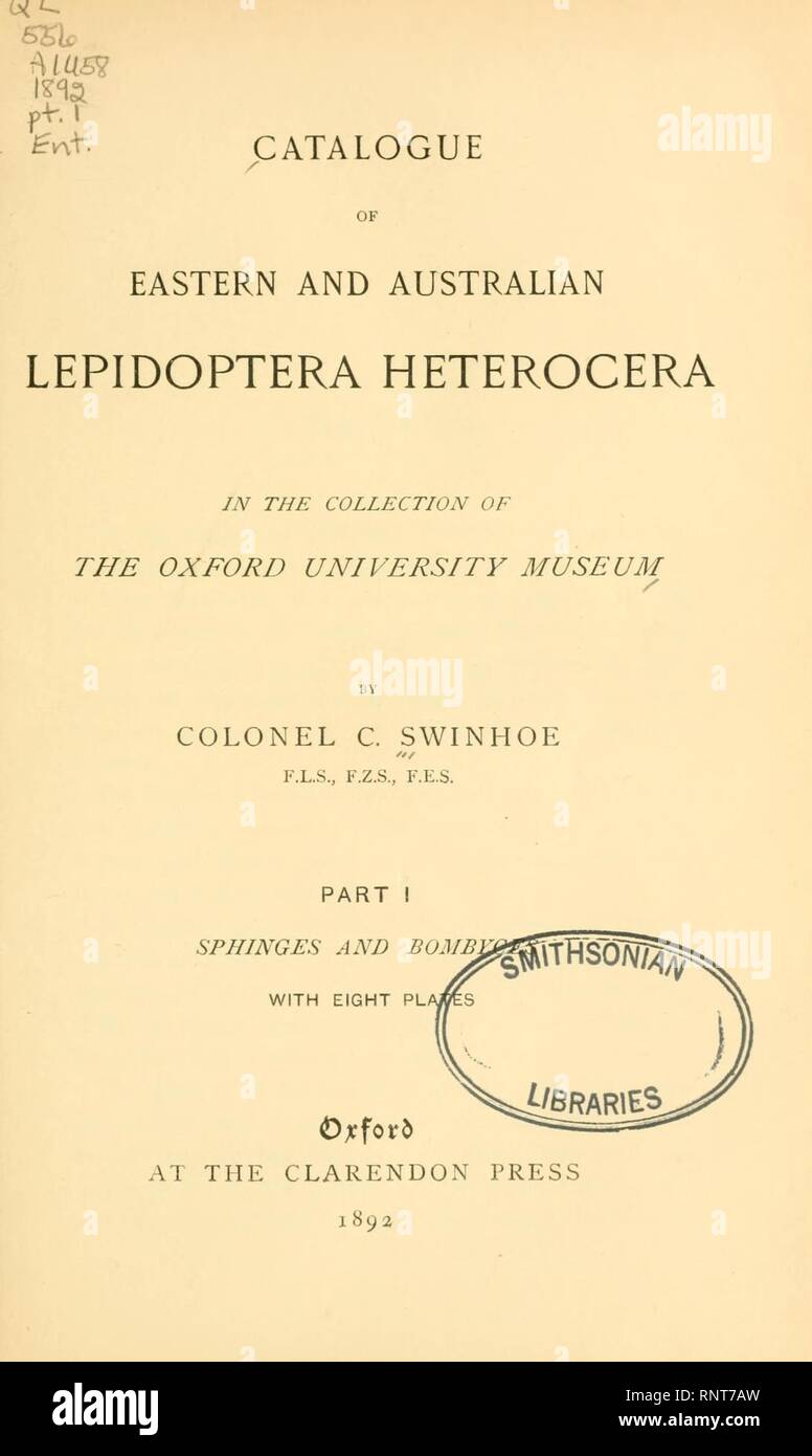 Catalogue of eastern and Australian Lepidoptera Heterocera Stock Photo