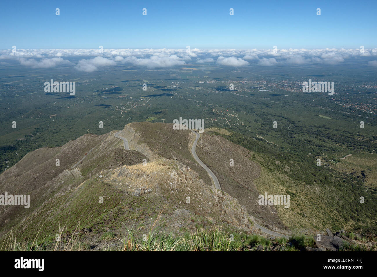 The view at 'El Filo', the top of the Comechingones mountains near Merlo, San Luis, Argentina. Stock Photo