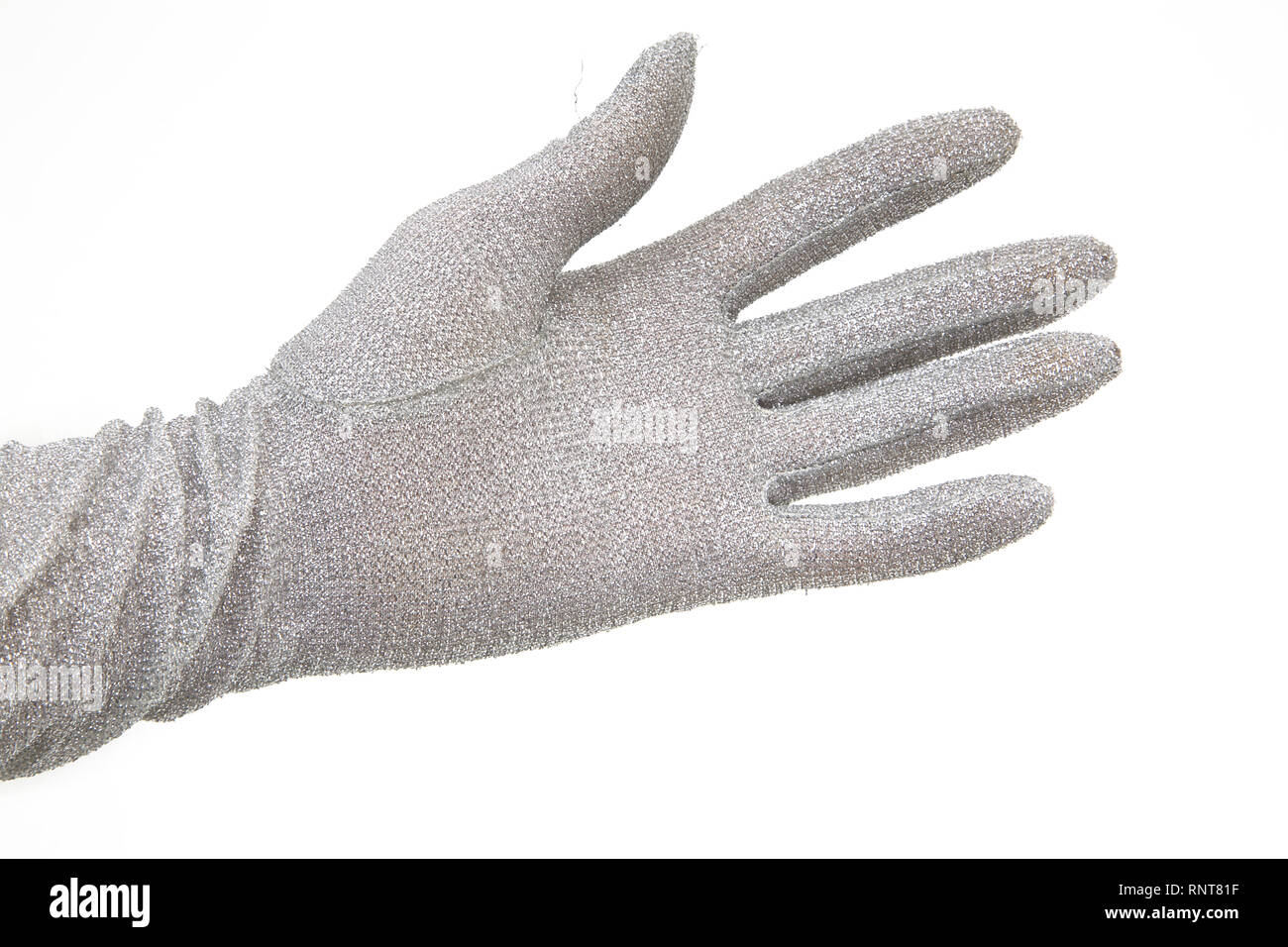 Elbow Length Silver Evening Gloves Stock Photo
