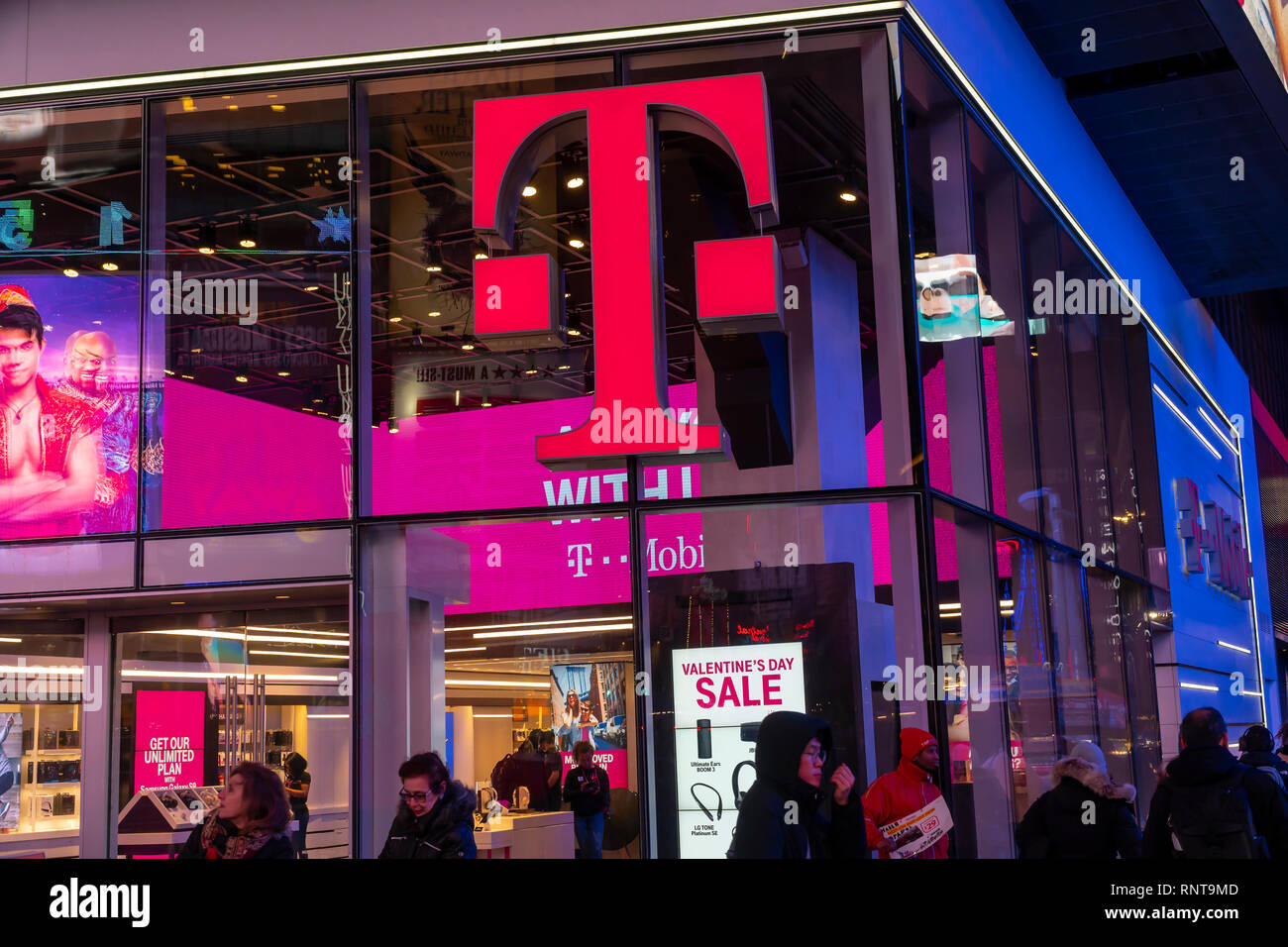 A  T-Mobile mobile phone store in Times Square in New York, seen on Tuesday, February 13, 2019. (© Richard B. Levine) Stock Photo