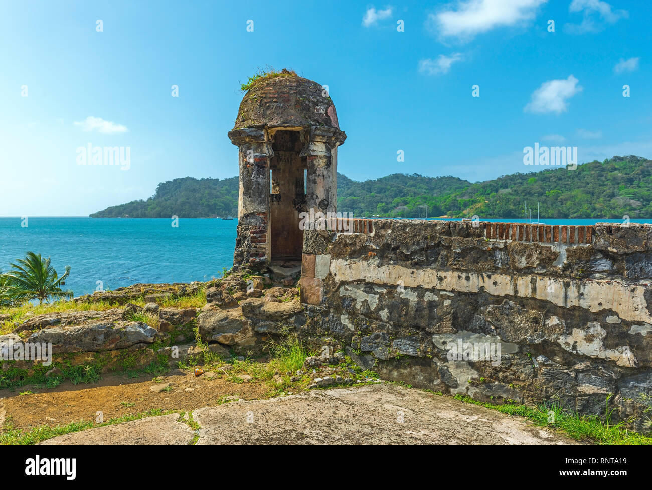 The Spanish fortress of Santiago built to protect the harbor of Portobelo against pirate incursions, city of Portobelo by the Caribbea Sea, Panama. Stock Photo