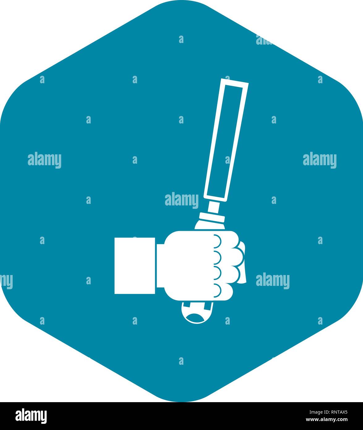 Chisel tool in man hend icon, simple style Stock Vector