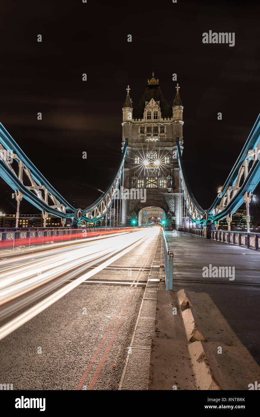 London / England - August 23 2018: Light Trail in the Tower Bridge London Stock Photo