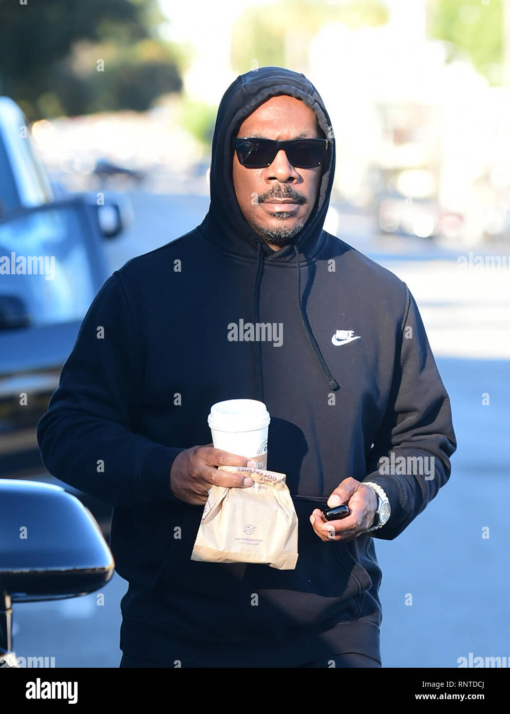 Eddie Murphy wears a Nike hoodie during an early morning coffee run  Featuring: Eddie Murphy Where: Los Angeles, California, United States When:  19 Jan 2019 Credit: WENN.com Stock Photo - Alamy