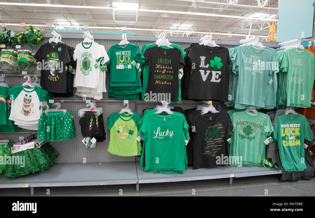 St Patricks Day items for sale in a store a month before the popular celebration. Stock Photo