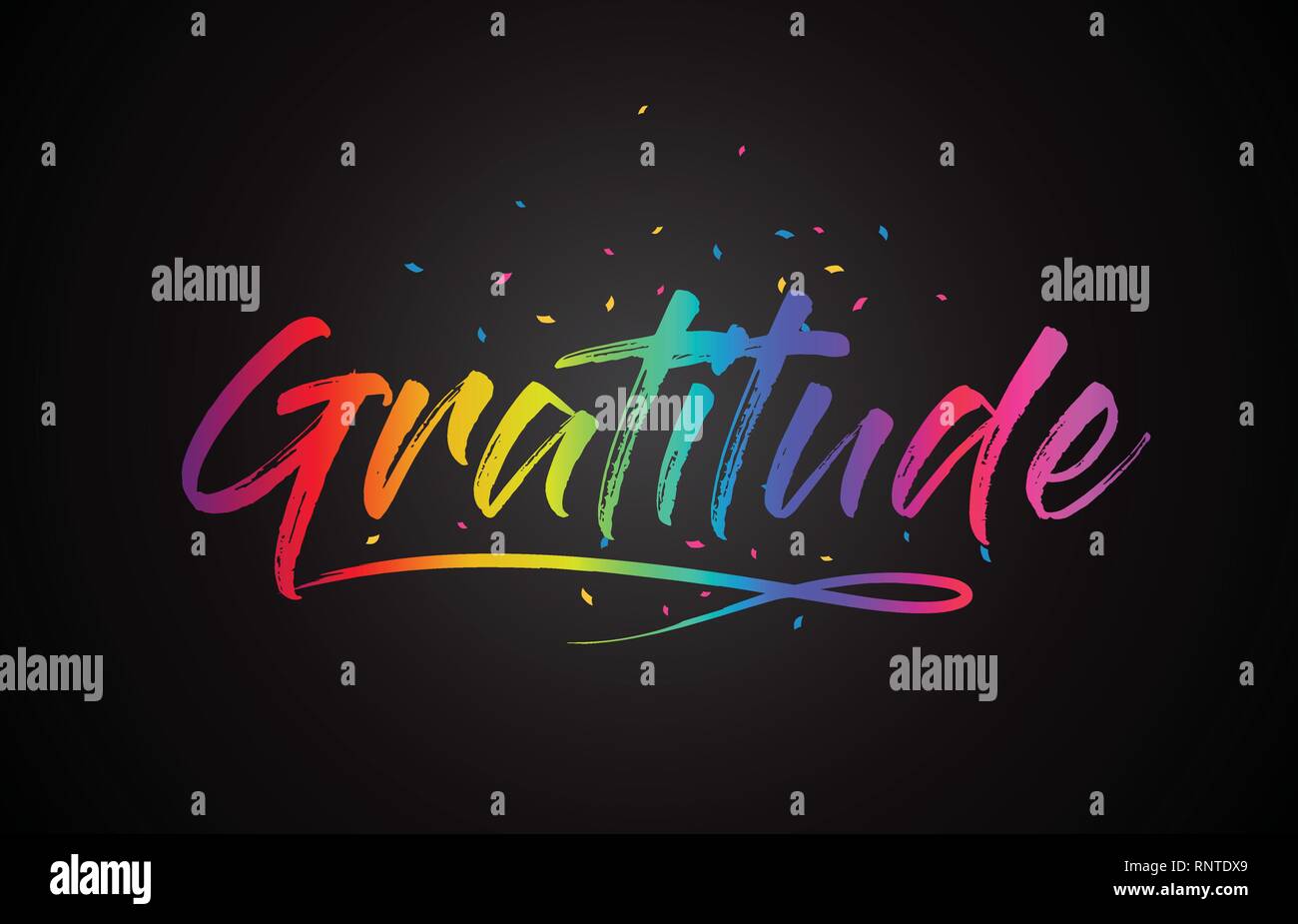 Gratitude Word Text with Handwritten Rainbow Vibrant Colors and