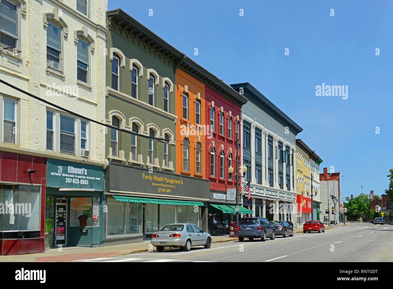 Historic Buildings on Water Street in downtown Augusta, Maine, USA
