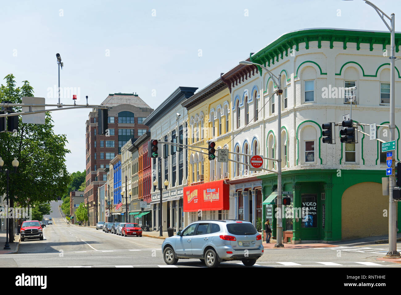 Historic Buildings on Water Street in downtown Augusta, Maine, USA