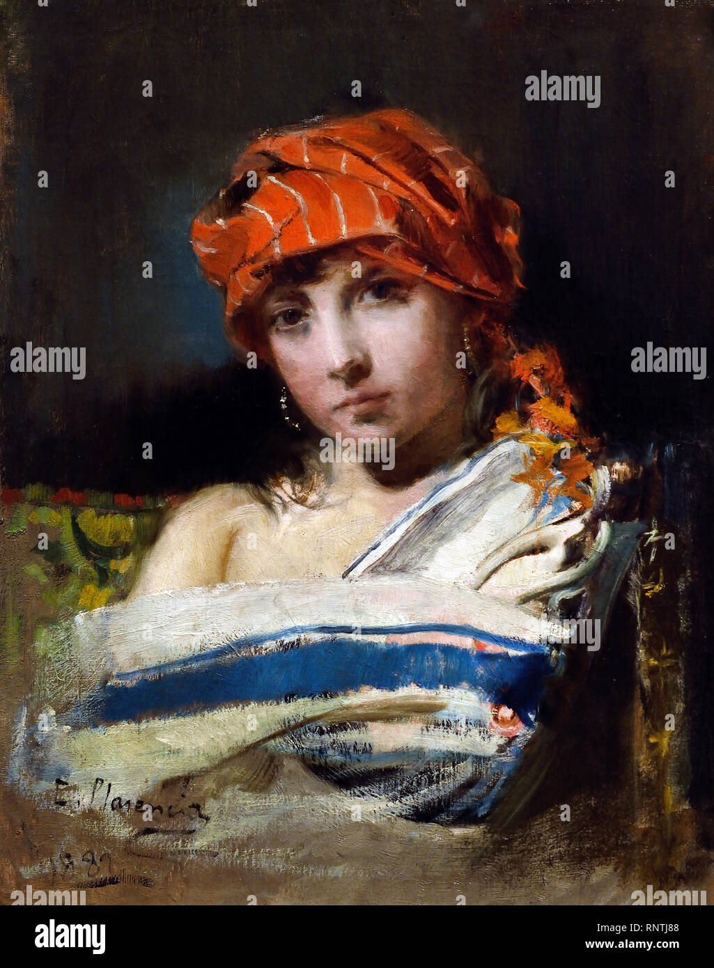 Girl in a red scarf 1889 by casto plasencia y hires stock photography
