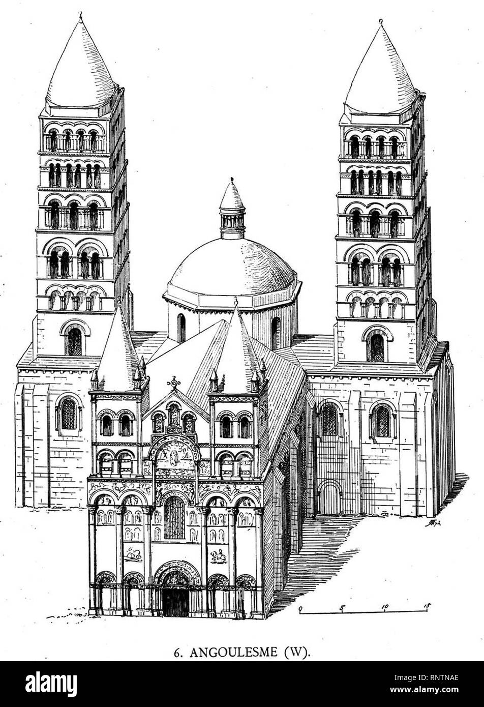 Cathédrale Saint-Pierre d'Angoulême axonometric view 01. Stock Photo