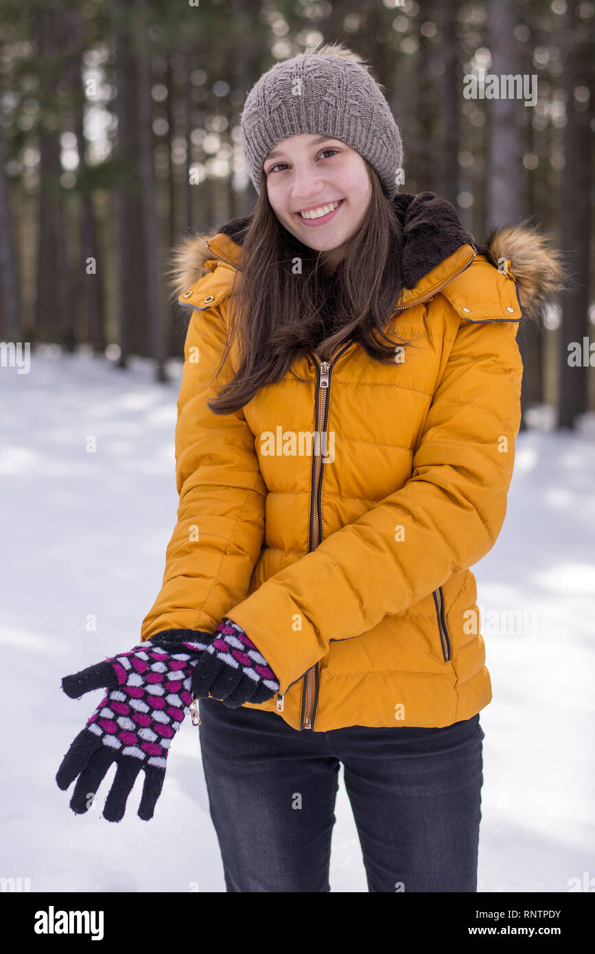 Beautiful girl in yellow jacket modeling Stock Photo Alamy