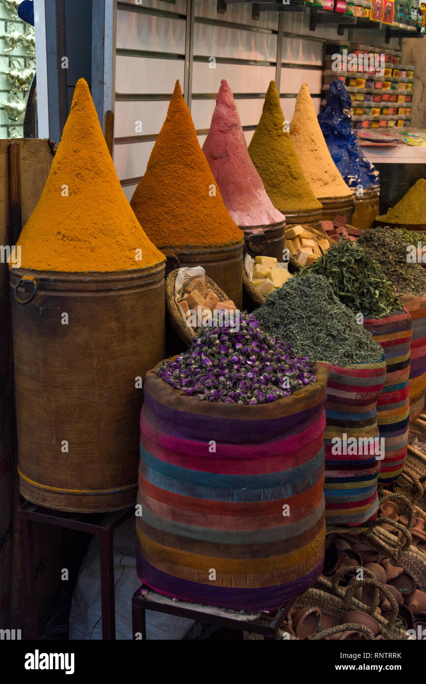Spices and herbs on a moroccan market,Marrakesh, Morocco Stock Photo