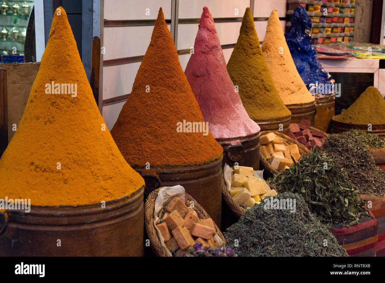 Spices and herbs on a moroccan market,Marrakesh, Morocco Stock Photo