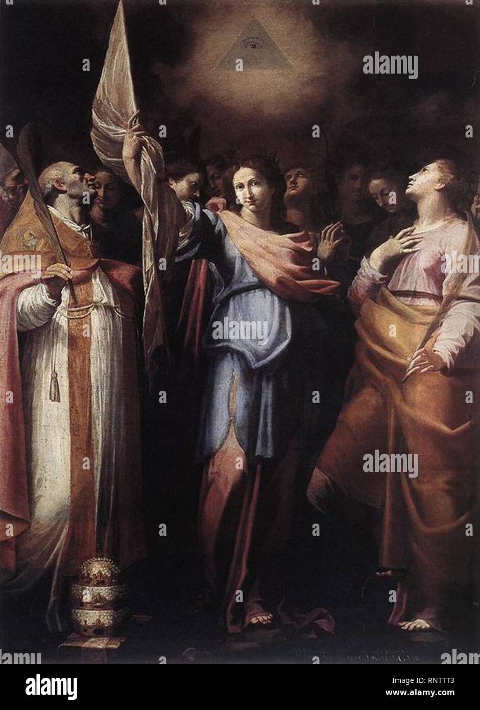 Cavarozzi Santa Ursula y sus compañeras con el papa Ciríaco y Santa Catalina de Alejandría 1608. Óleo sobre lienzo. 280 x 220 cm. Basilica di San Marco, Rome. Stock Photo