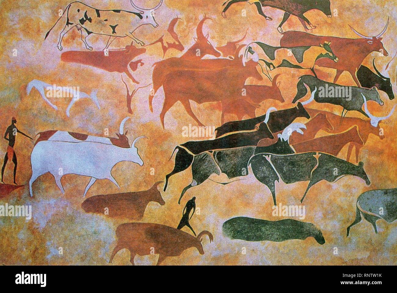 Cave painting from the Tassili n'Ajjer mountains. Stock Photo