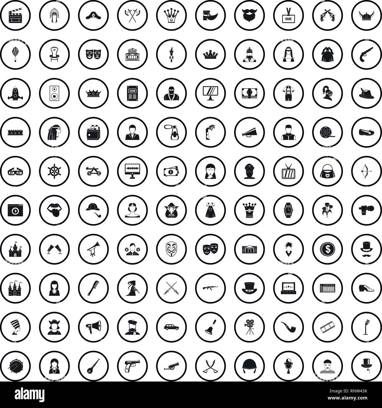 100 cinema actor icons set, simple style  Stock Vector