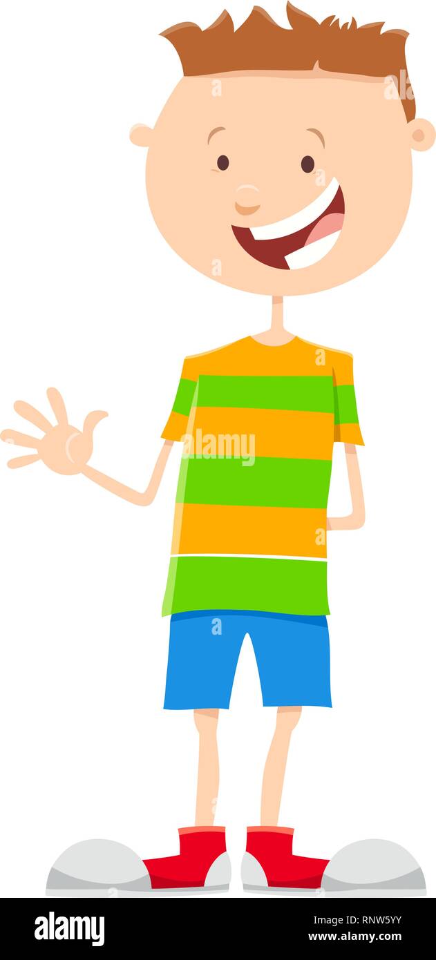 Cartoon Illustration of Happy Elementary Age or Teen Boy Character ...