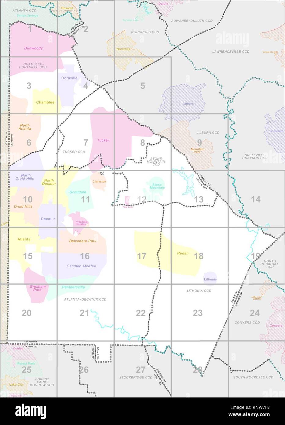 Census 2000 Block Map DeKalb County, Georgia, United States. Stock Photo