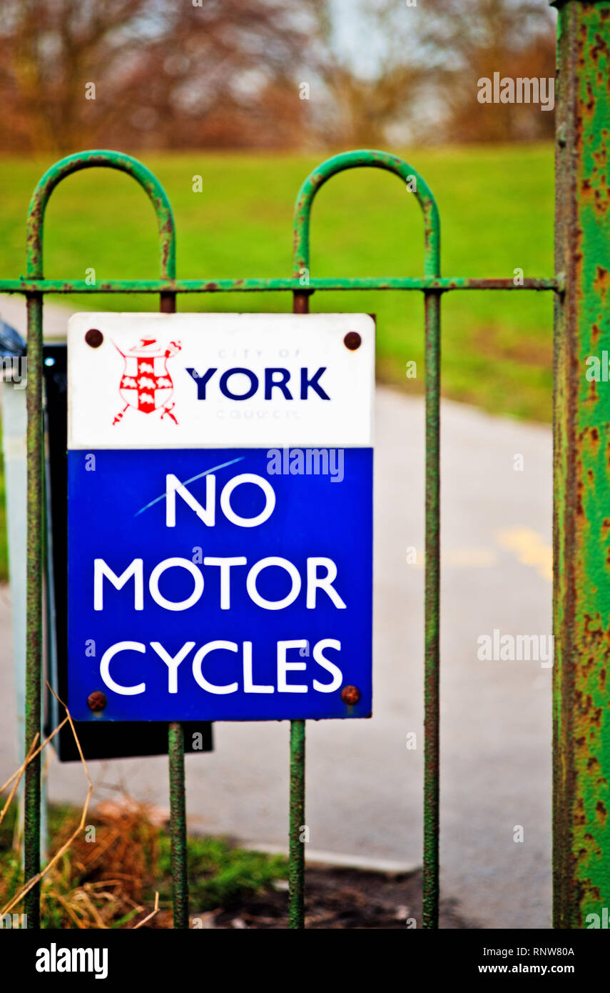 No Motor Cycles prohibition sign, York Council, York, England Stock Photo
