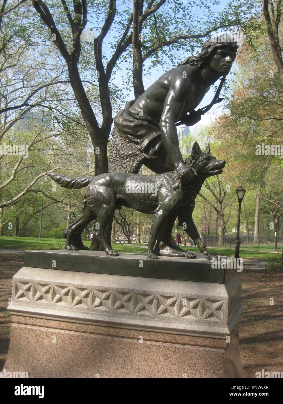 Central Park NYC - 'Indian Hunter' Statue by John Quincy Adams Ward - Stock Photo