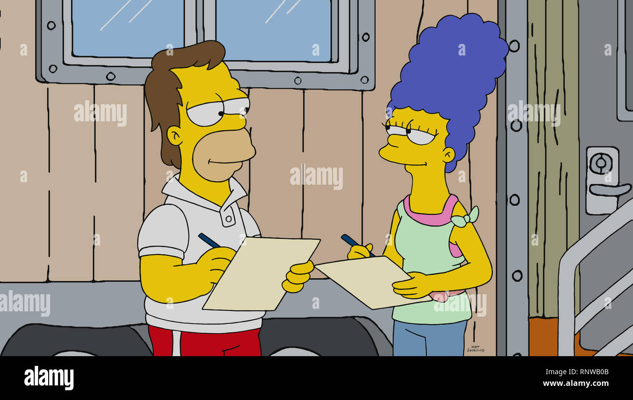 THE SIMPSONS, (from left): Homer Simpson (voice by Dan Castellaneta), Marge Simpson (voice by Julie Kavner) in 'The Clown Stays in the Picture', (Season 30, Episode 3014, aired February 17, 2019), ph: ©Fox / courtesy Everett Collection Stock Photo