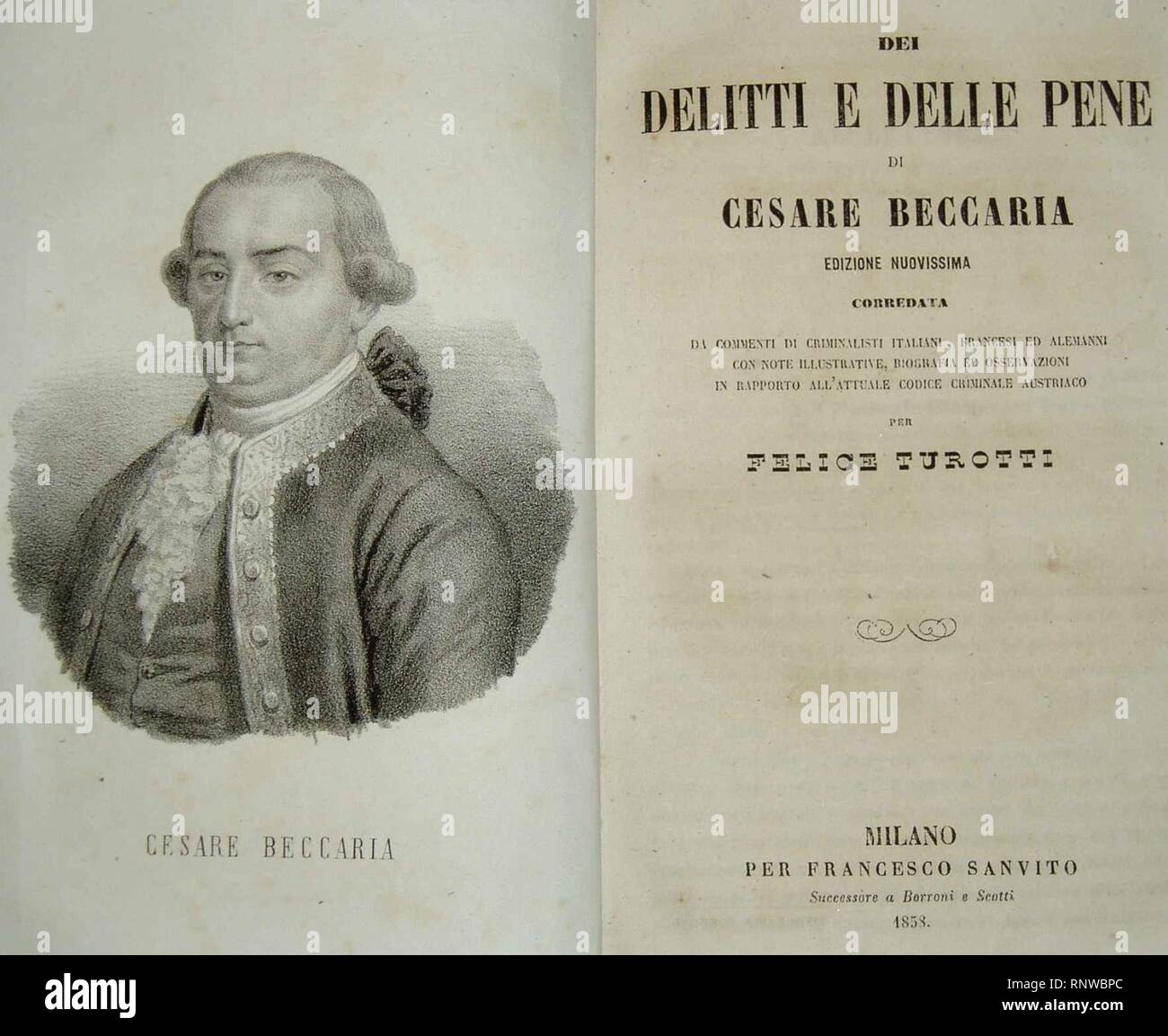 Cesare Beccaria in Dei delitti. Stock Photo