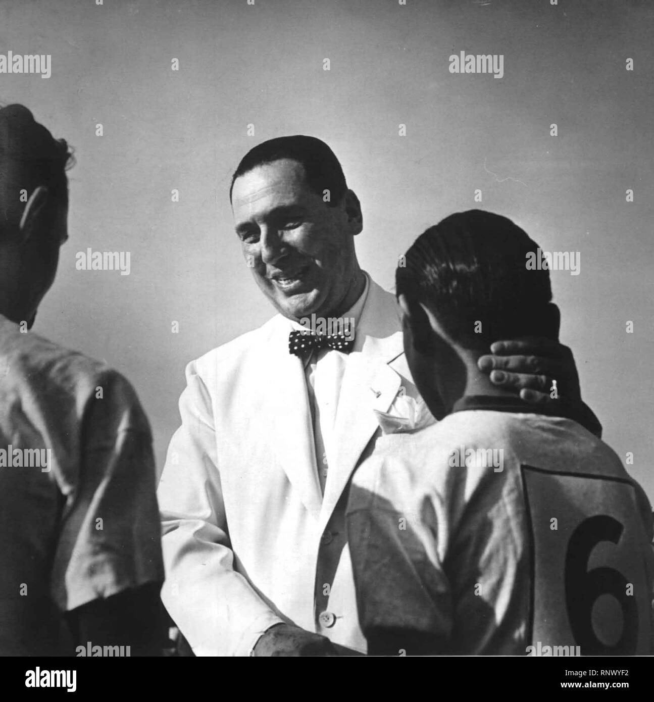 Former Argentinian President, Juan Domingo Peron, receiving kids from the Evita Championships (Campeonatos Evita) Stock Photo