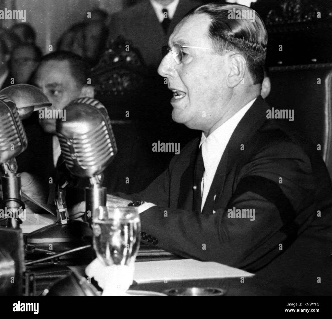 Former Argentinian President, Juan Domingo Peron, giving a public speech Stock Photo