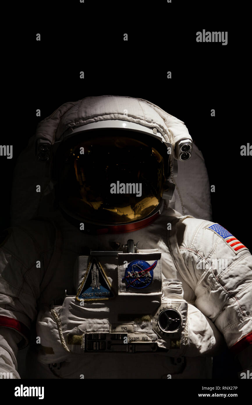 NASA astronaut suit on display in the Minolta Gallery, Shinjuku, Tokyo, Japan Friday January 31st 2014 Stock Photo