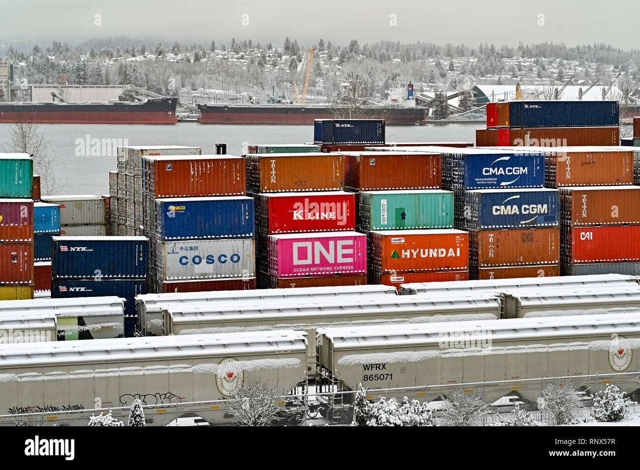 Freight containers, Port of Vancouver, British Columbia, Canada Stock