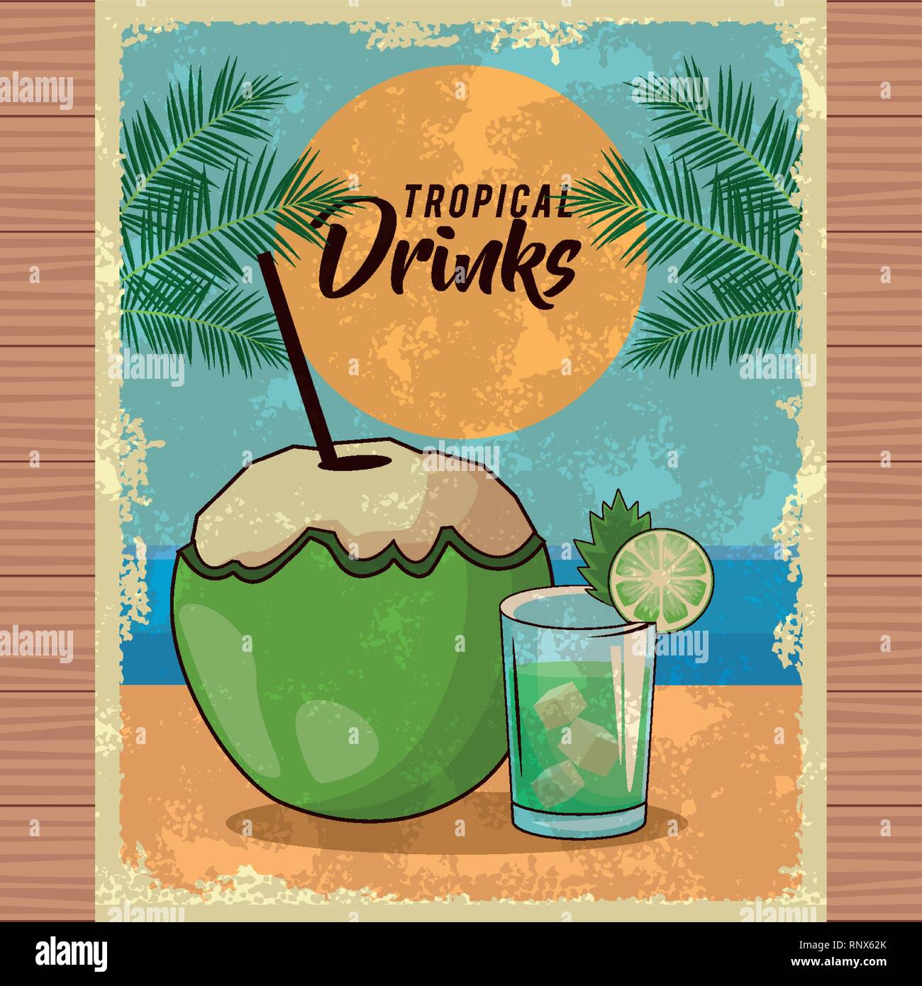 Affiche bar tropical avec cocktail noix de coco main image 1