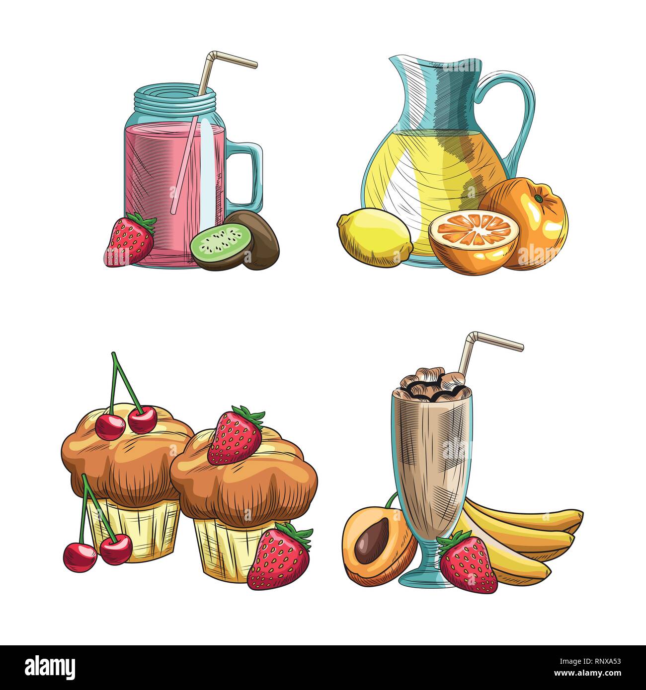 hand drawn fruits and drinks Stock Vector Image & Art Alamy