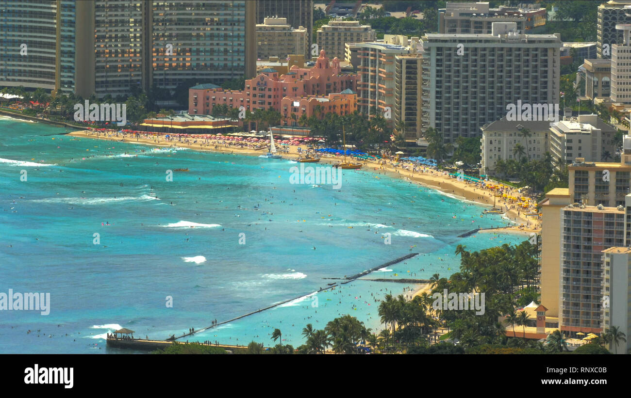 the view of waikiki beach from the summit of diamond head Stock Photo