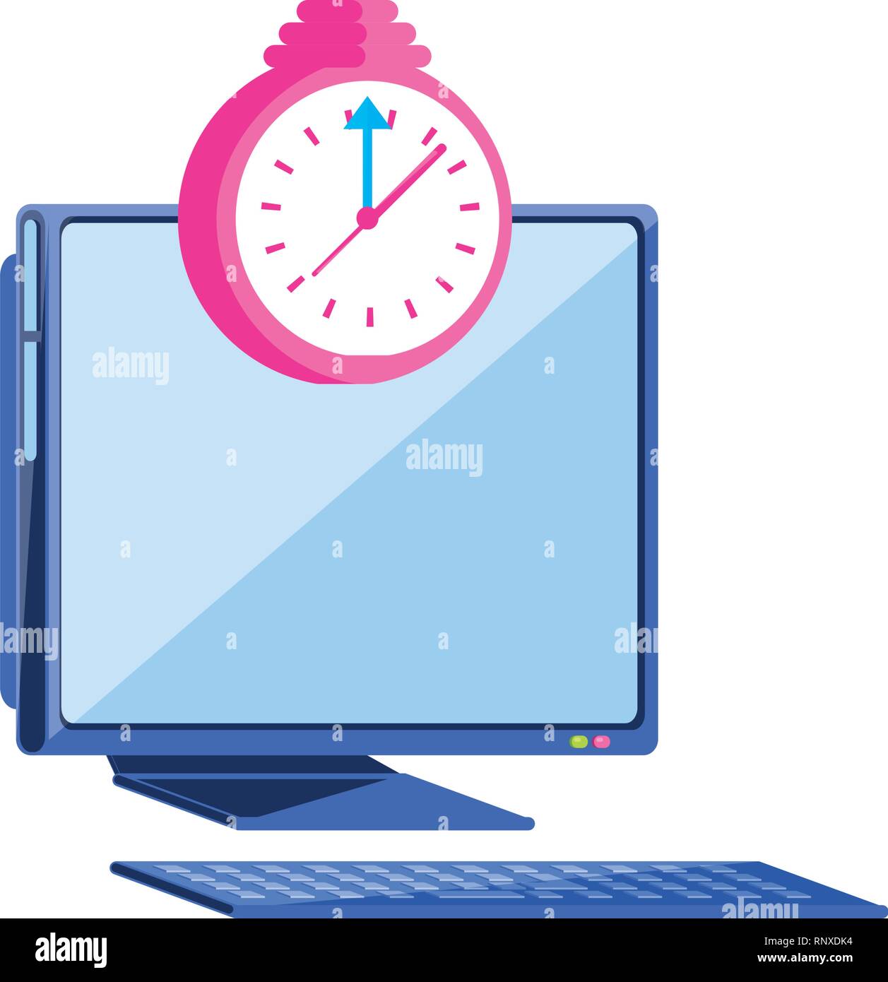 desktop computer with clock alarm vector illustration design Stock