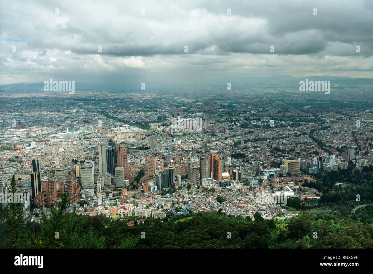Cityscape of Bogota as seen from the Monserrate. Colombia, South America. RF skyline, view from above. Sep 2018 Stock Photo